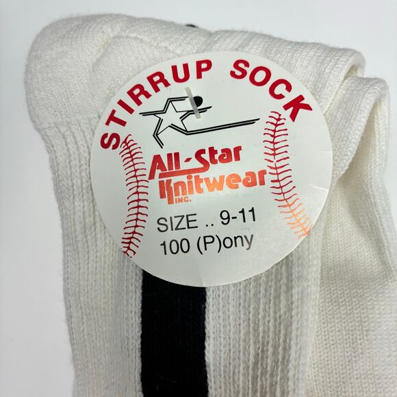 Vintage 80s All-Star Knitwear Stirrup Socks Sz 9-11 NWT Deadstock Navy Stripe - Picture 4 of 6